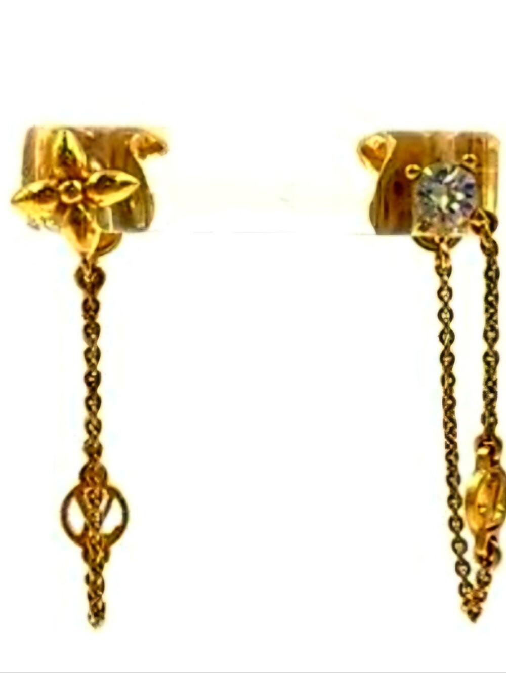 Authentic Louis Vuitton Gold Tone Chain Drop Earrings with Crystal Accent